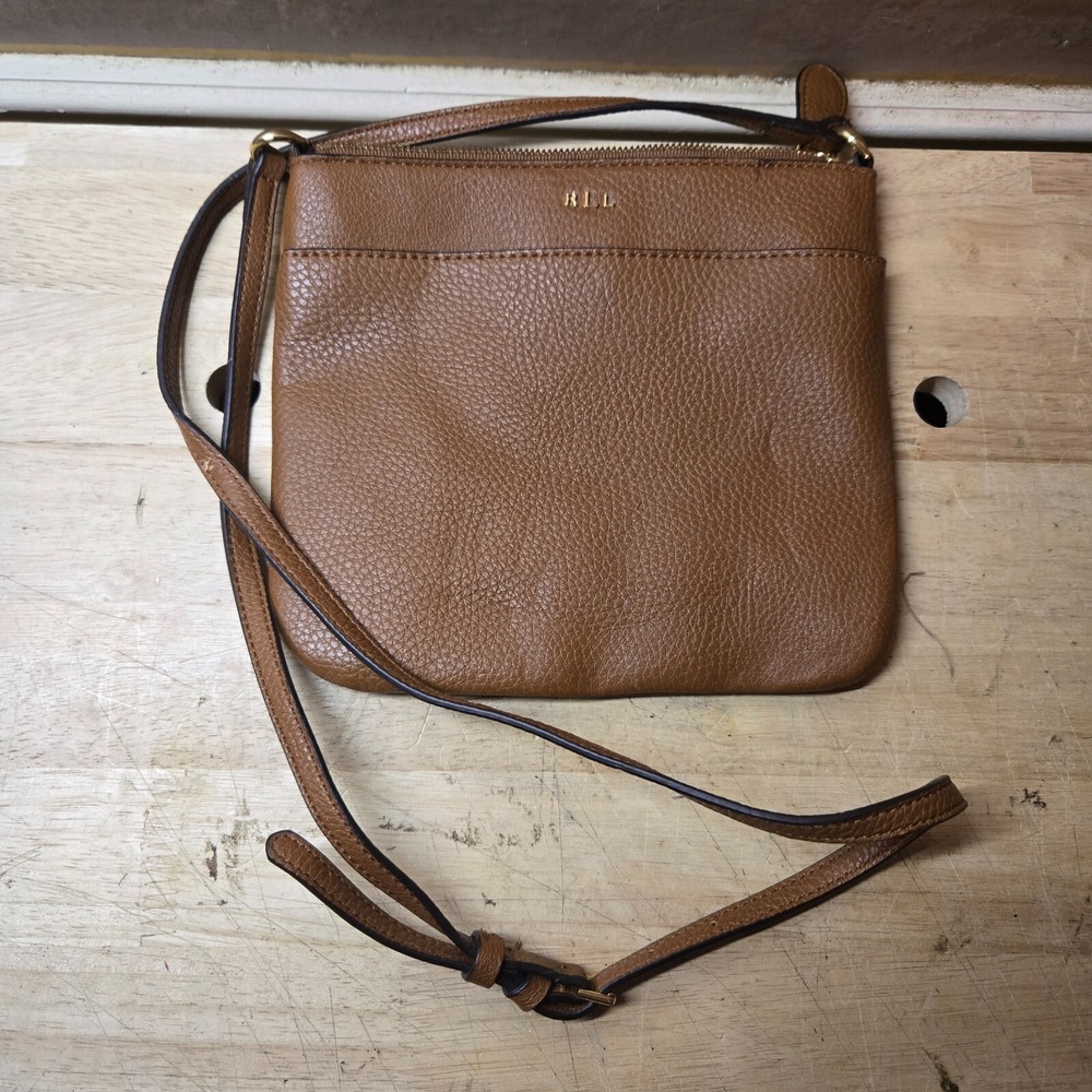 Ralph Lauren RLL Brown Crossbody Handbag Purse Adjustable Strap Faux Leather